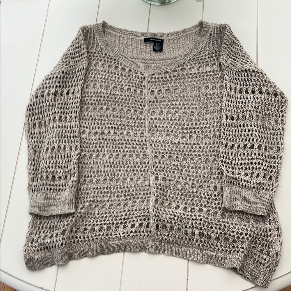 Women's DKNY Jeans Beige Open-Knit Sweater - Relaxed Fit, Size Medium